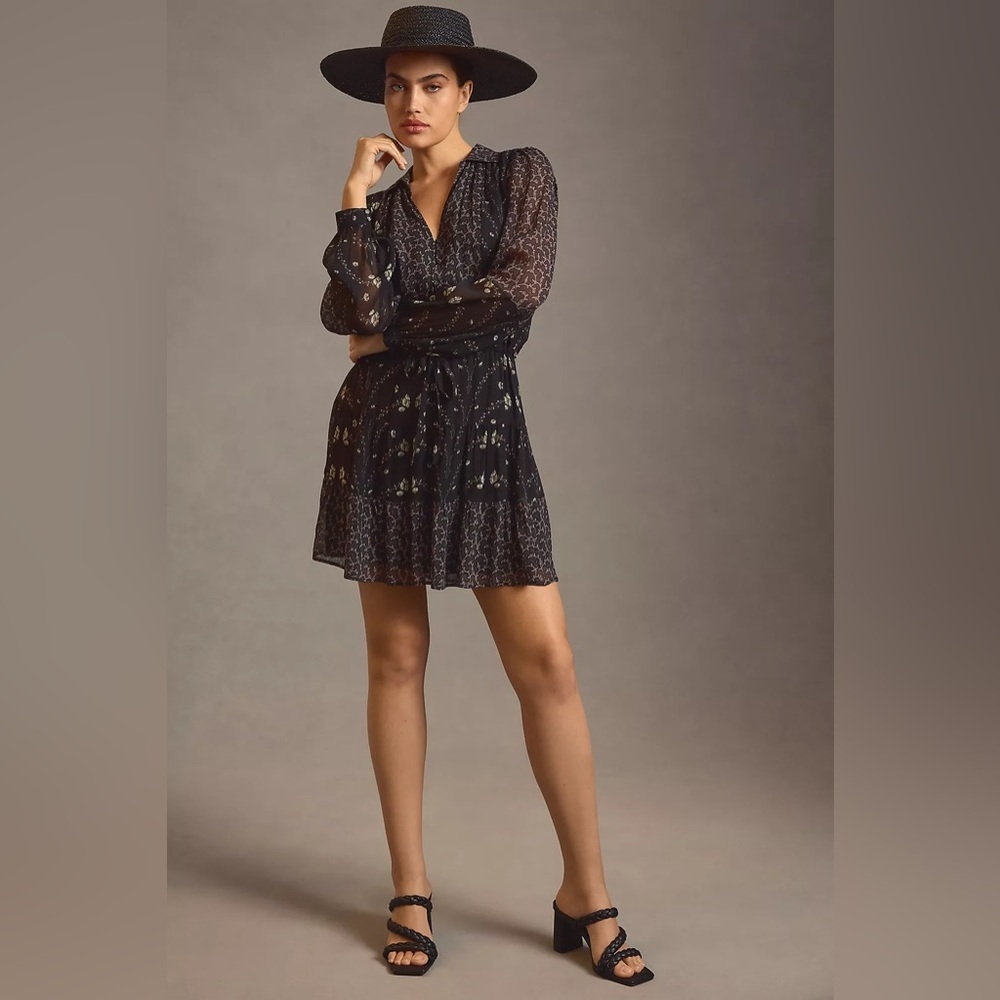 PAIGE Black Printed Long Sleeve Mini Dress